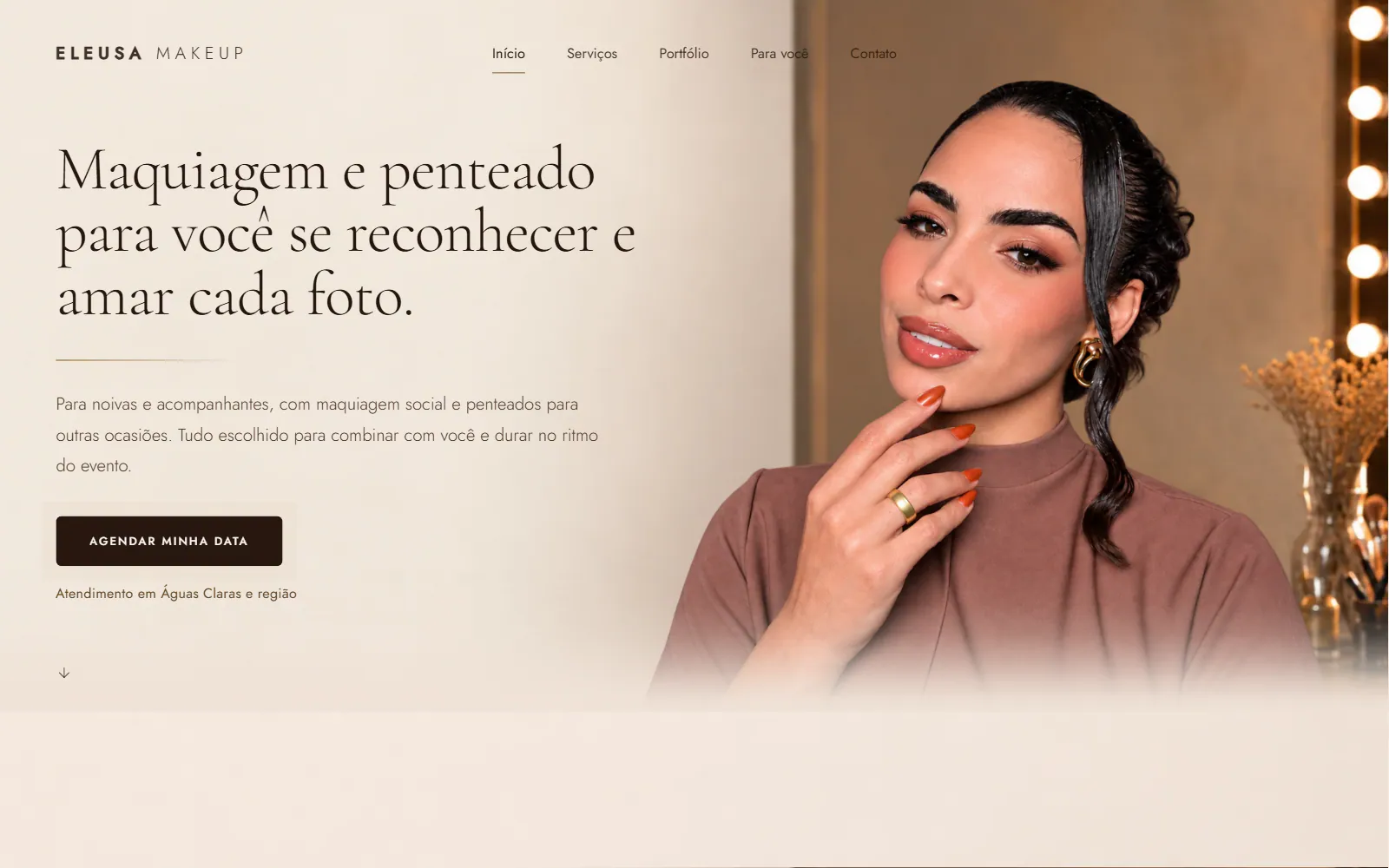 Página inicial do site Eleusa Makeup no computador