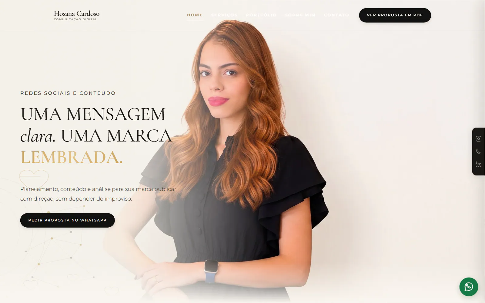 Página inicial do site Hosana Cardoso no computador
