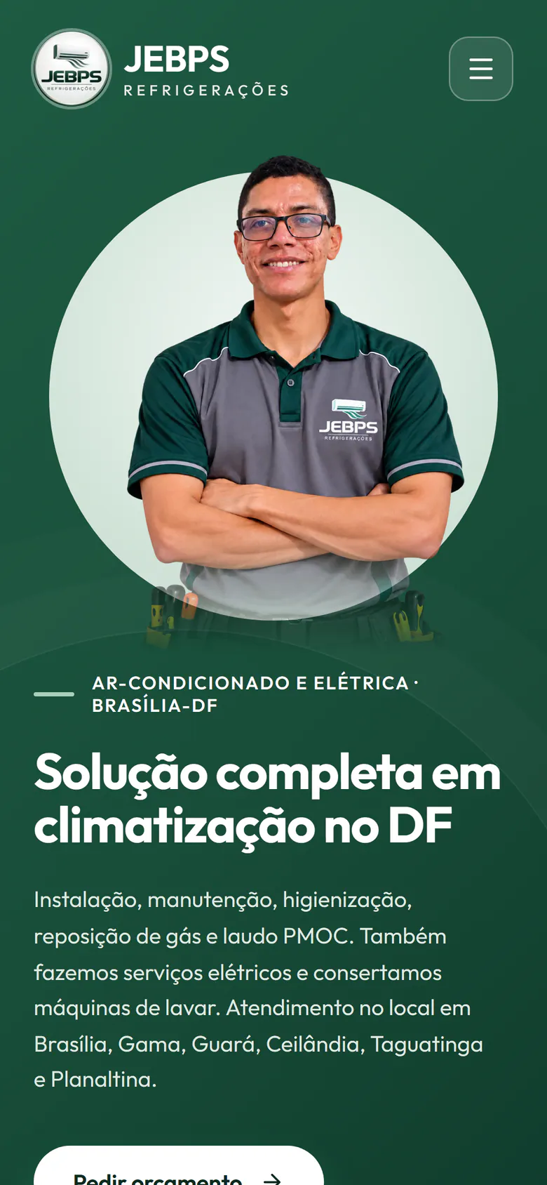 Página inicial do site Jebps Elétrica e Ar Condicionado no celular