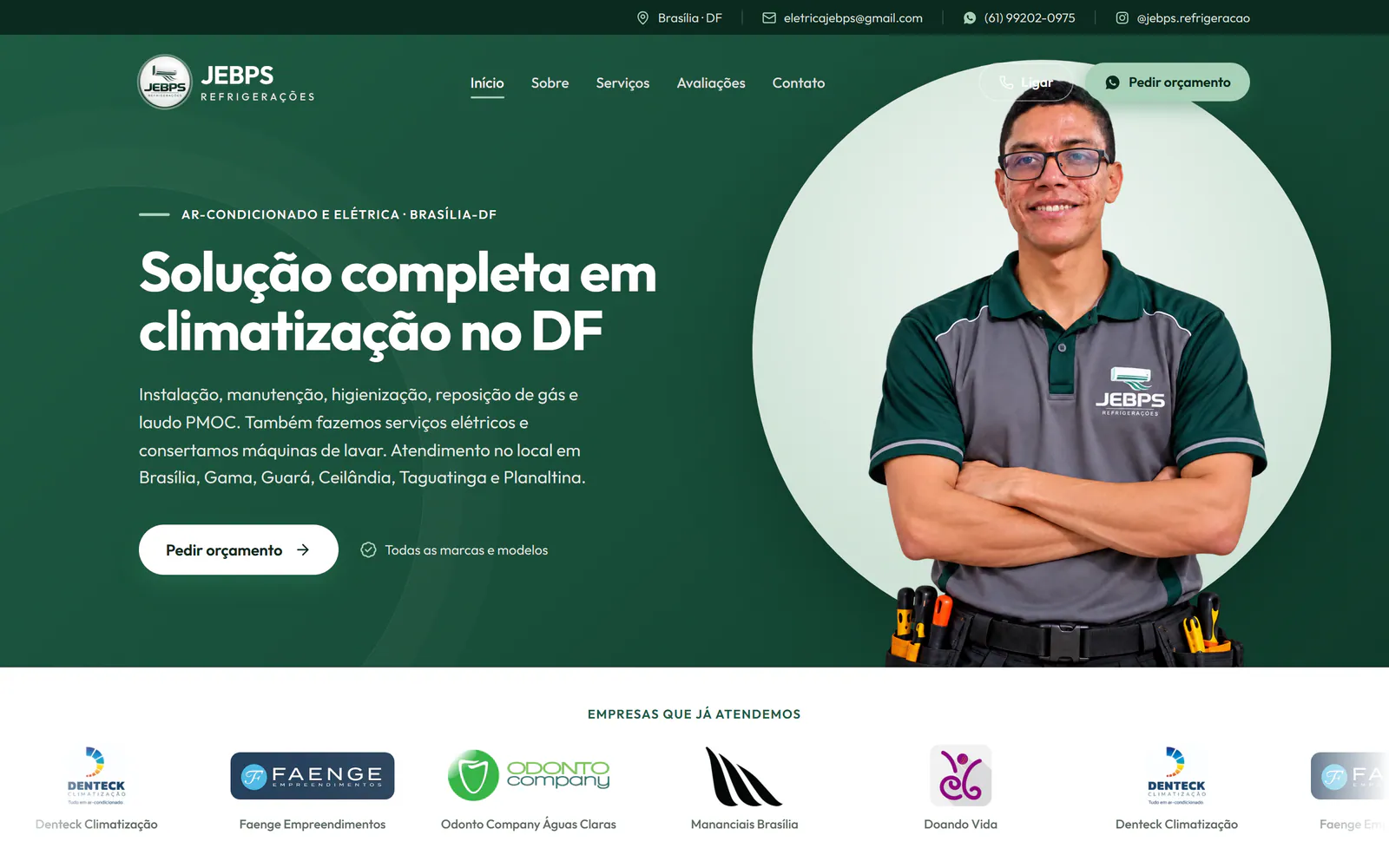 Página inicial do site Jebps Elétrica e Ar Condicionado no computador